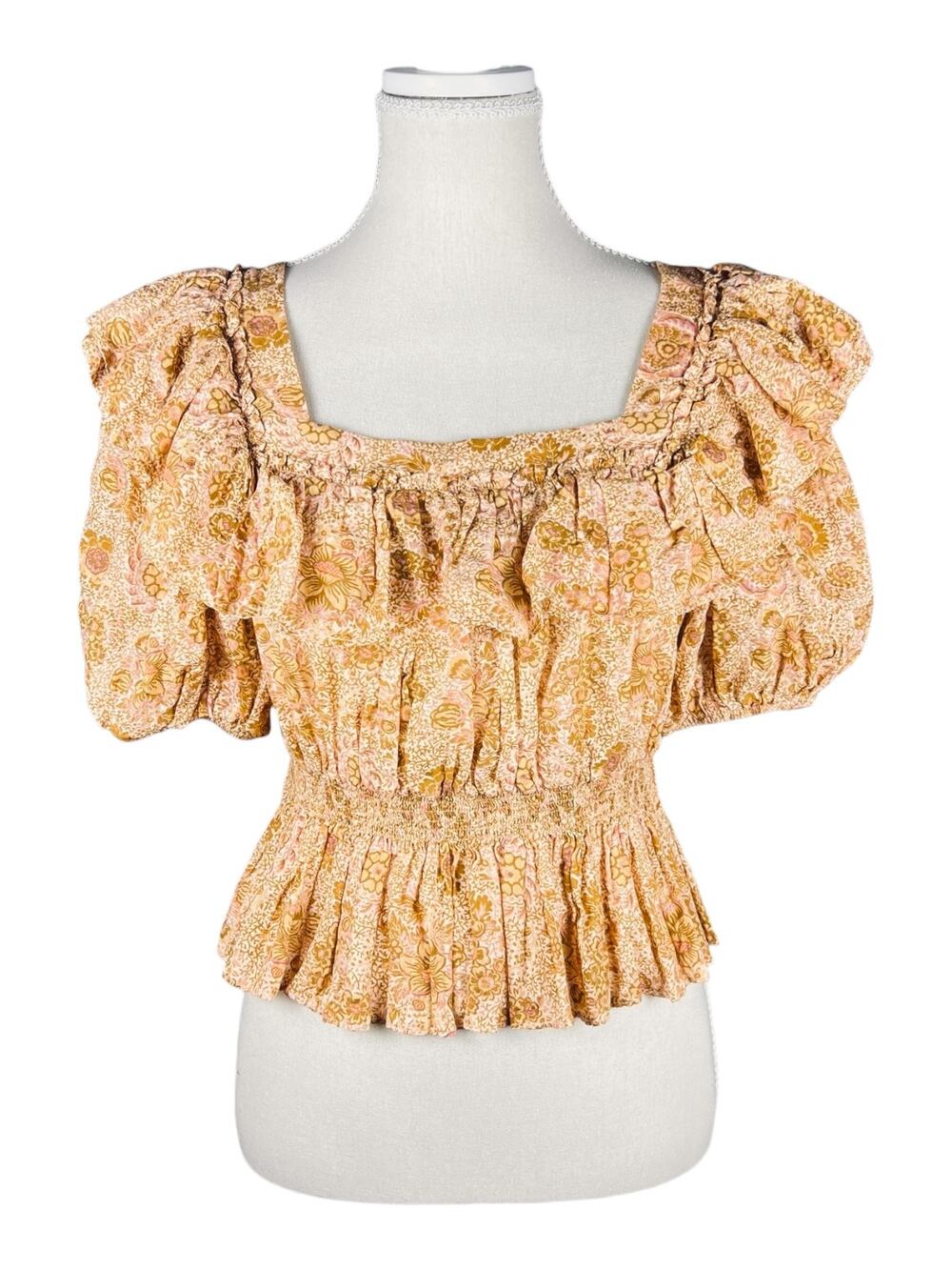 Ulla Johnson Warner Floral Shirred Ruffle Blouse Meadow Peplum Top Size 4
